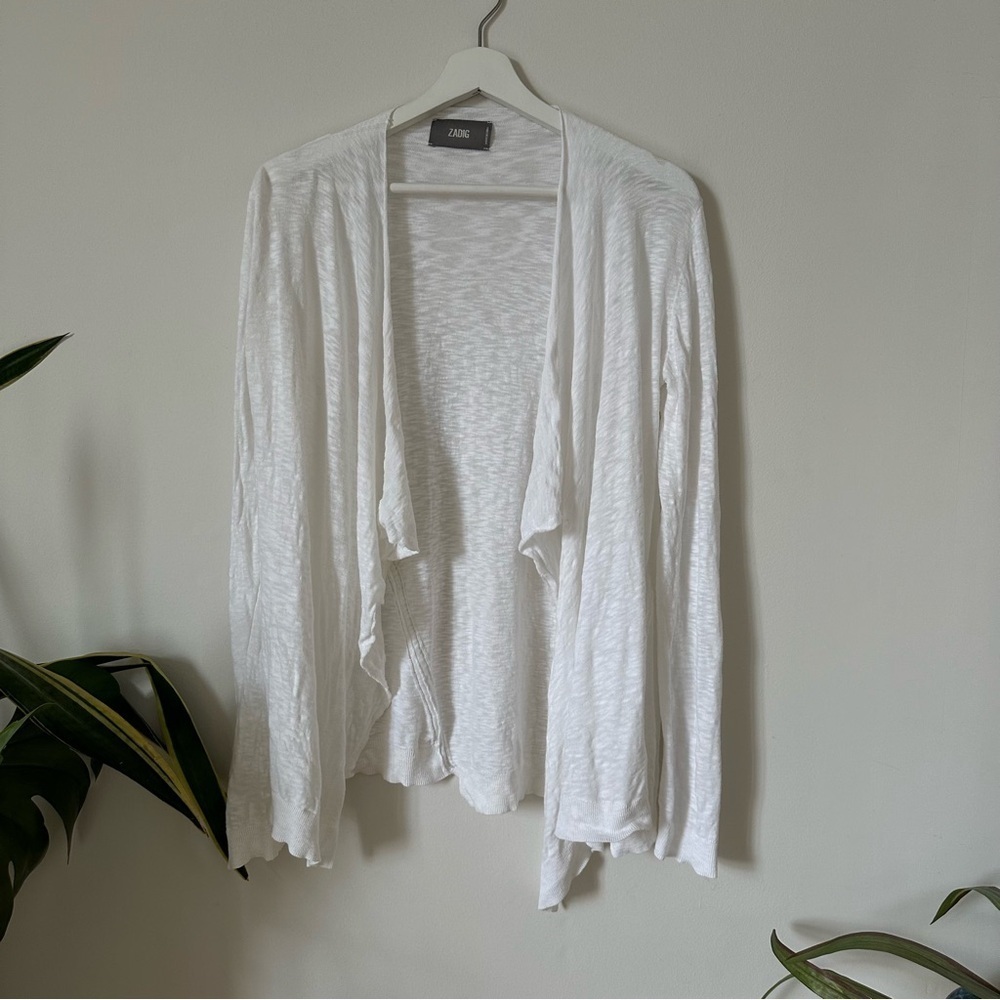 Zadig & Voltaire Daphnee Light Asymmetrical Cotton Cardigan Size S White